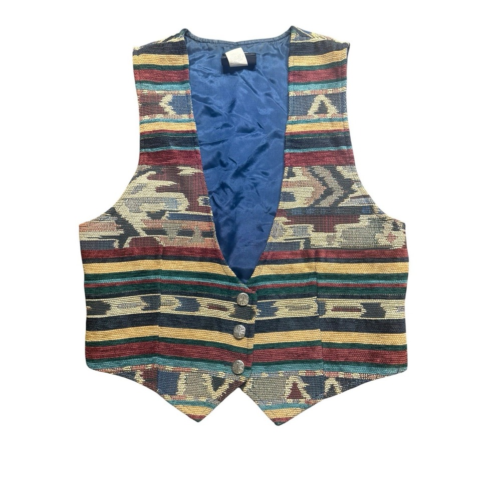Vintage Roughrider Western Tapestry Vest Medium Southwest Aztec Cowboy Ranch